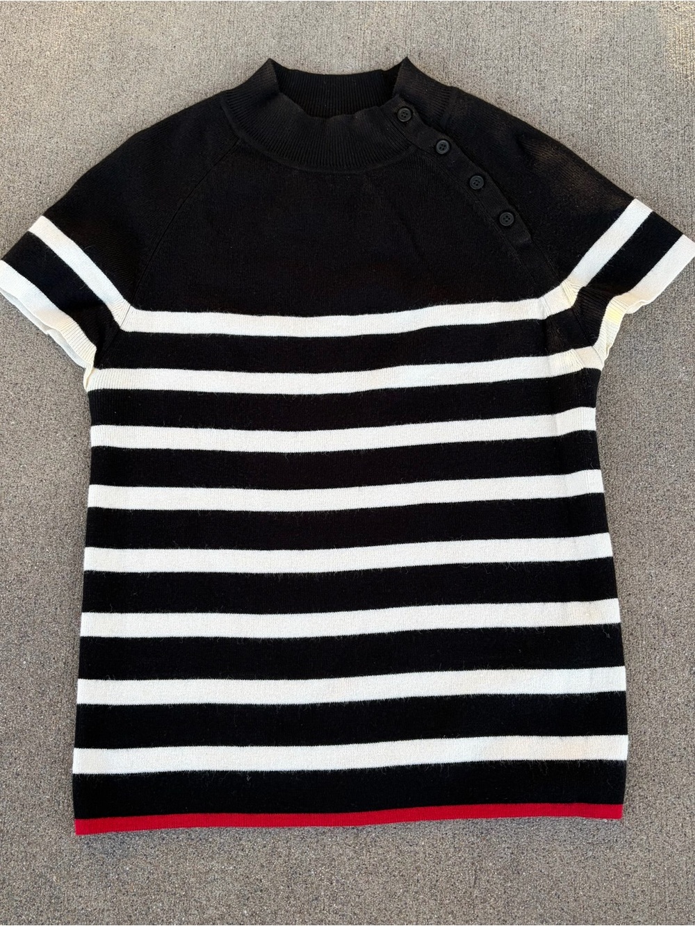 Anthropologie black & white asymmetric Striped knit Raglan sleeve mock neck top